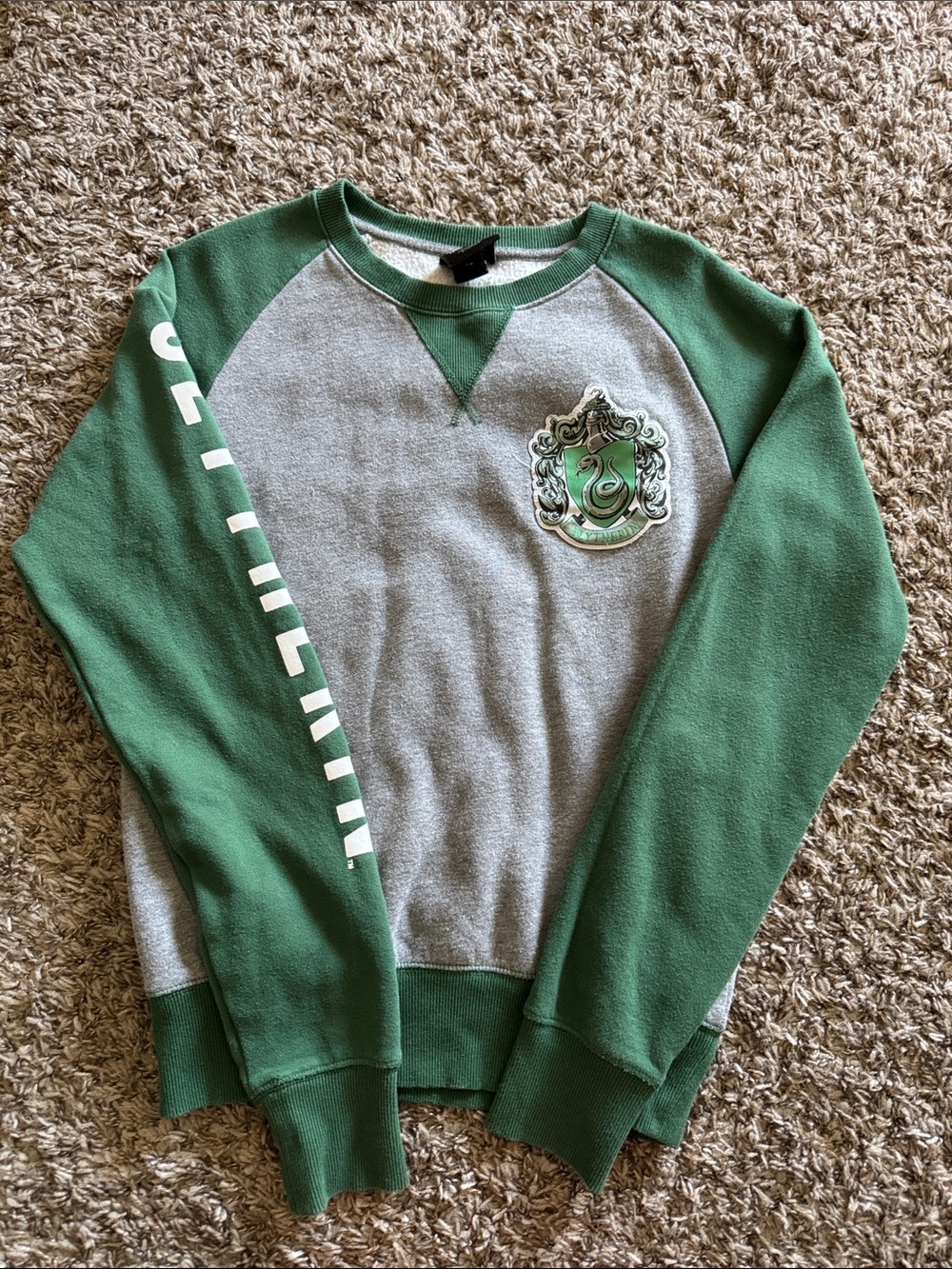 Slytherin Green and Gray Raglan Crewneck Sweatshirt